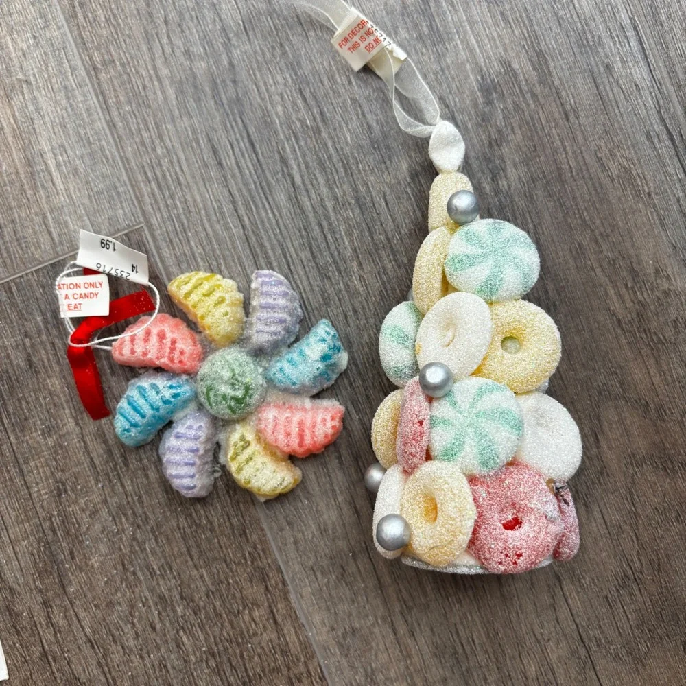 5pc Candy Gingerbread Christmas Ornament Set Ice Cream Cupcake Sugared Sweets